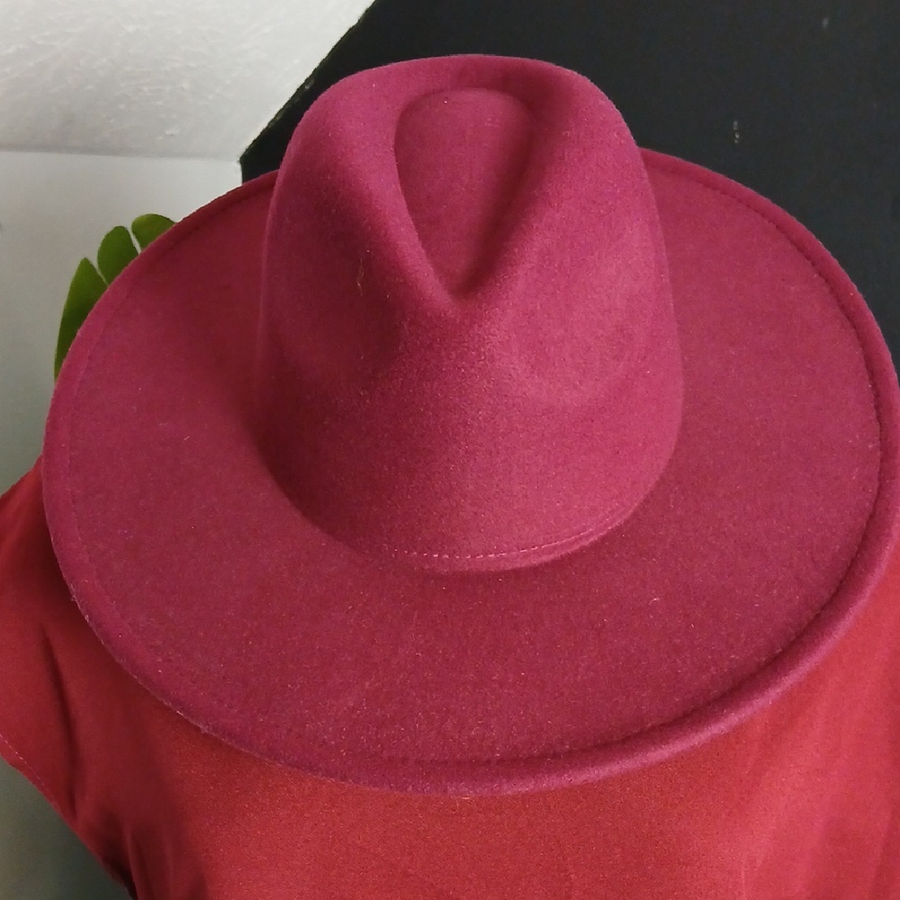 Elegant Burgundy Women's Wide Brim Fedora Hat